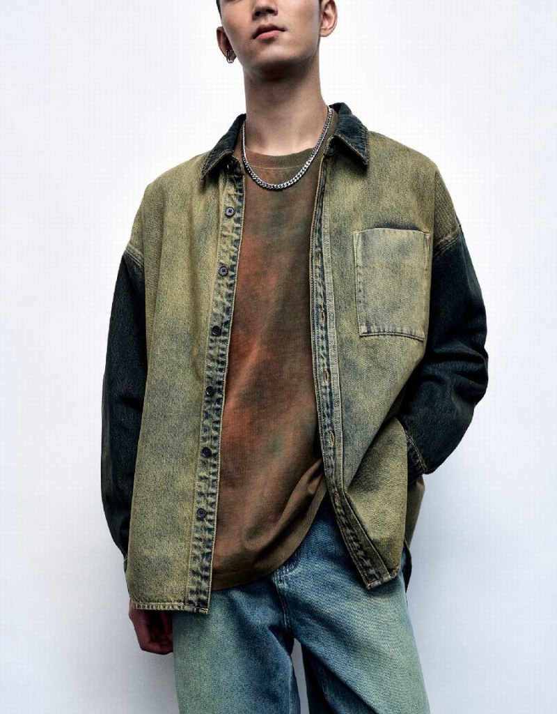 Camisas Urban Revivo Oversized Denim Hombre Azules | YCM2767JA