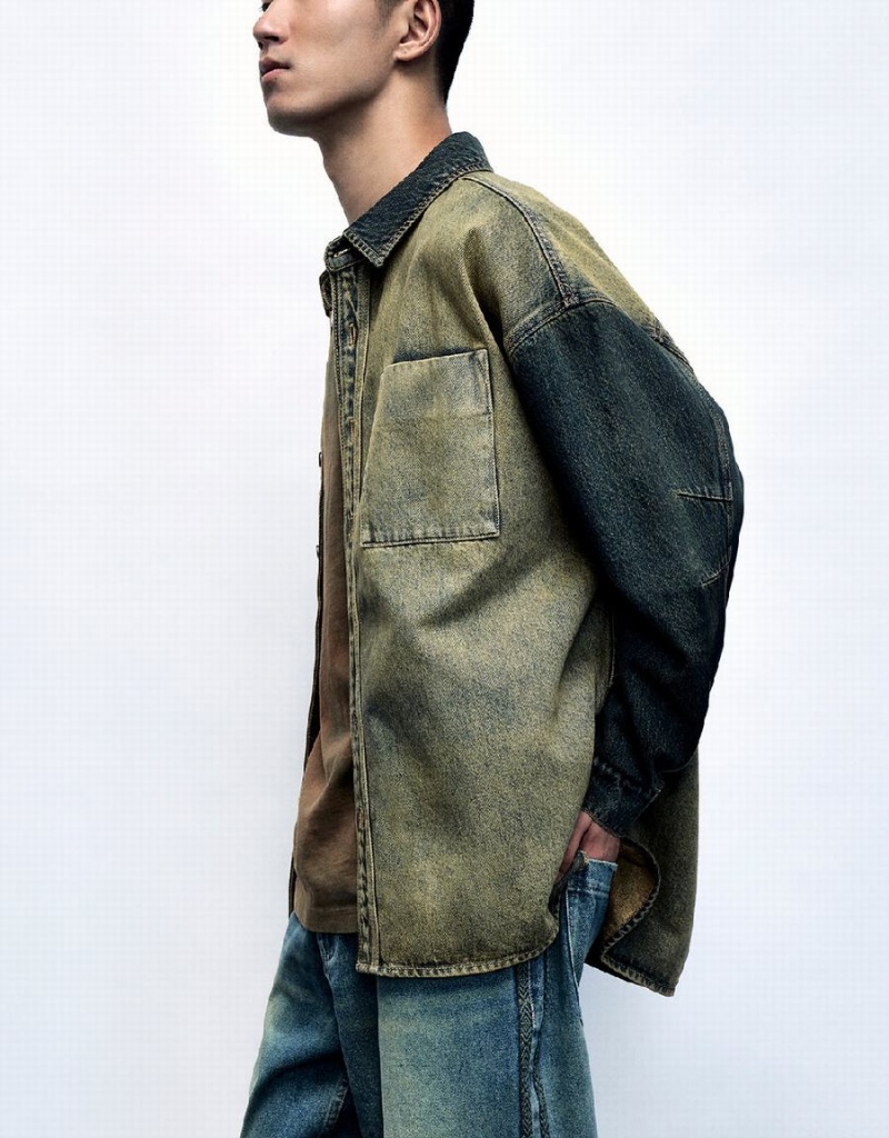 Camisas Urban Revivo Oversized Denim Hombre Azules | YCM2767JA