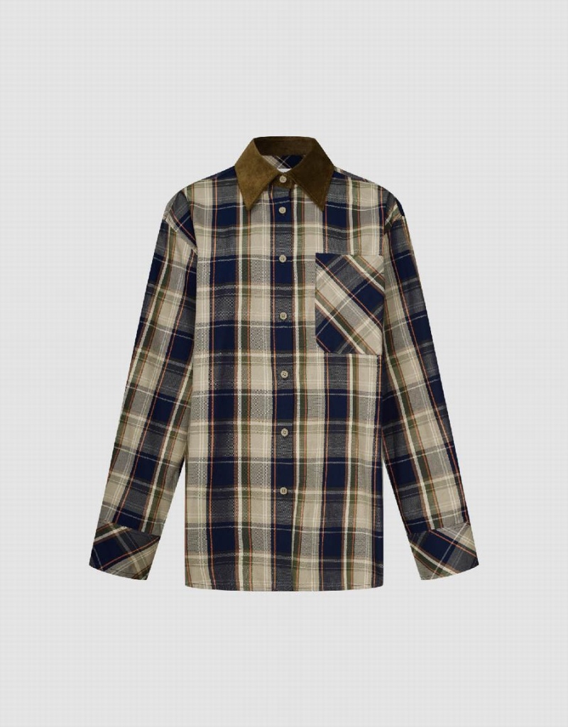 Camisas Urban Revivo Plaid A-Line Mujer Marrom | PPV3060MV