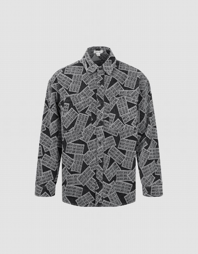 Camisas Urban Revivo Printed Loose Denim Hombre Negros | SWQ1313WK