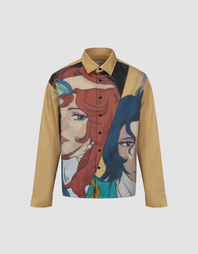 Camisas Urban Revivo Printed Loose Hombre Amarillos | RSE7298YC
