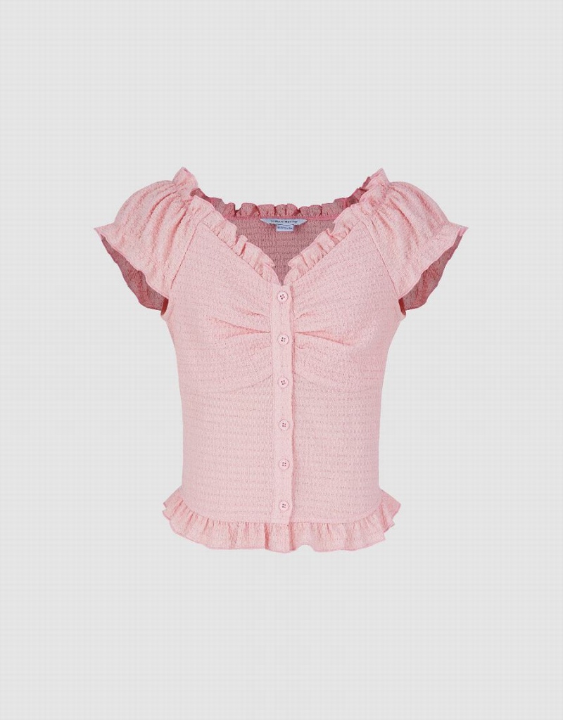 Camisas Urban Revivo Puff Sleeve Flaco Mujer Rosas | CTI118TG