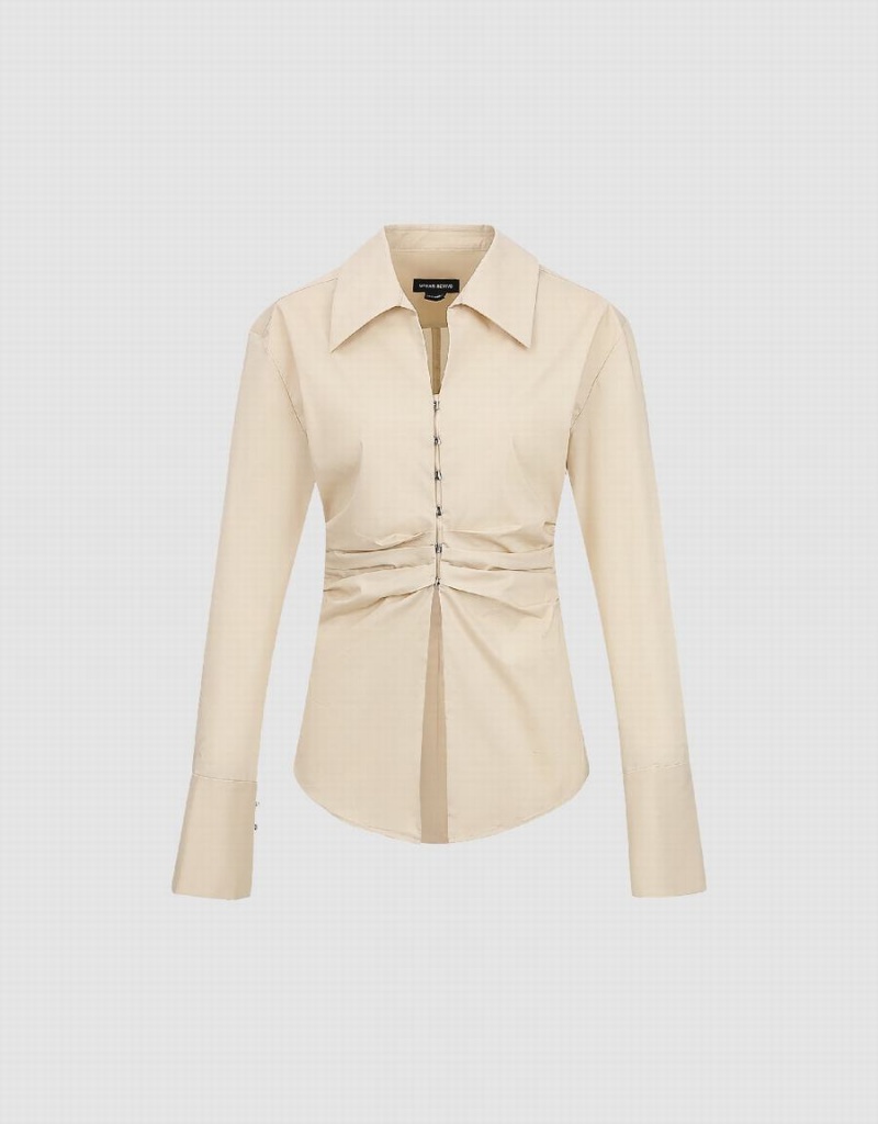 Camisas Urban Revivo Ruched Lapel Skater Mujer Amarillos | XSN3583BB