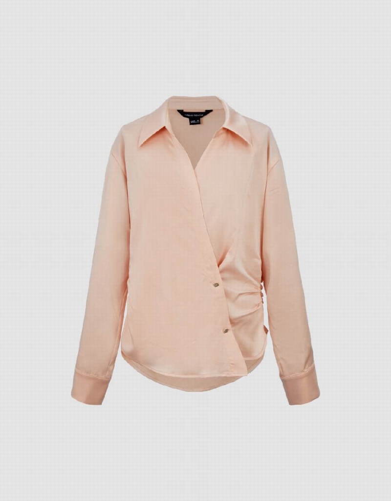 Camisas Urban Revivo Ruched Thin Mujer Rosas | WNT5947FP