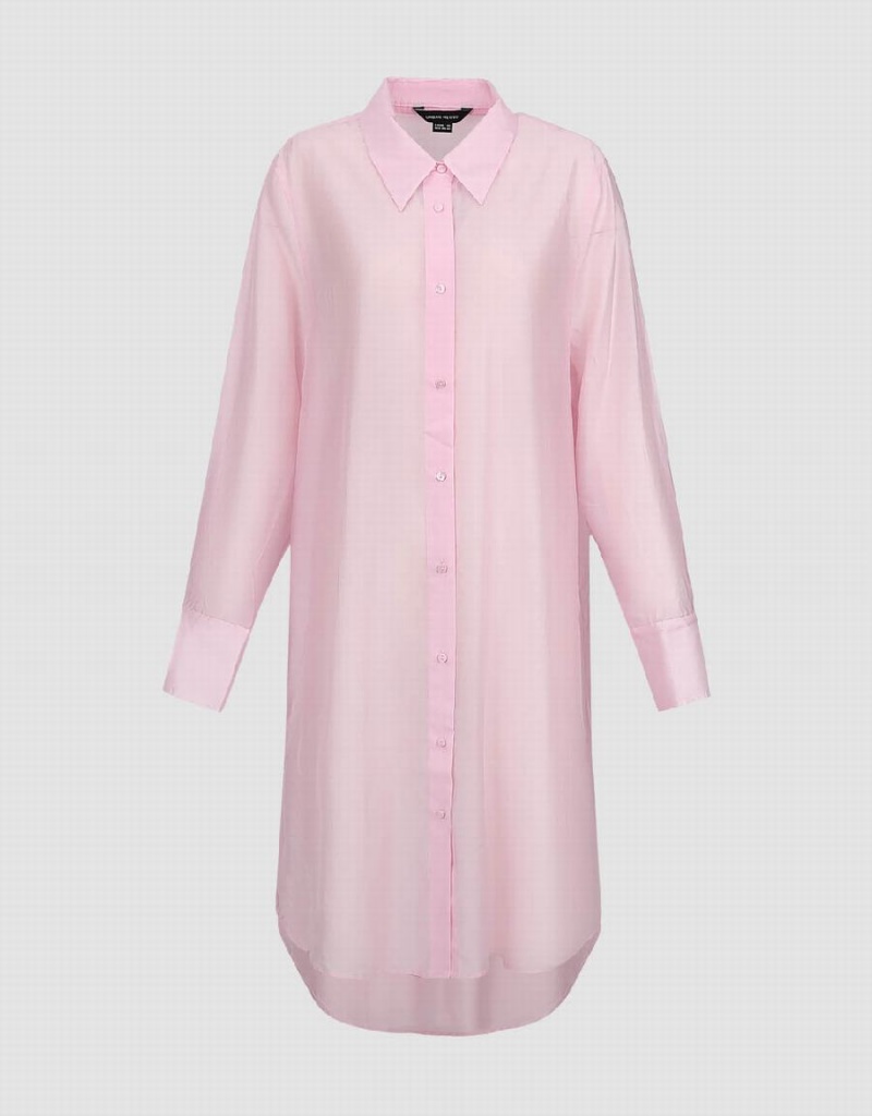 Camisas Urban Revivo Sheer Long Directo Mujer Rosas | WDI3166RV
