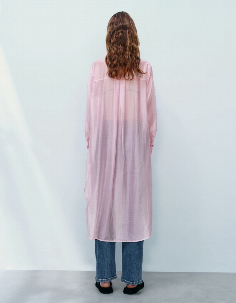 Camisas Urban Revivo Sheer Long Directo Mujer Rosas | WDI3166RV