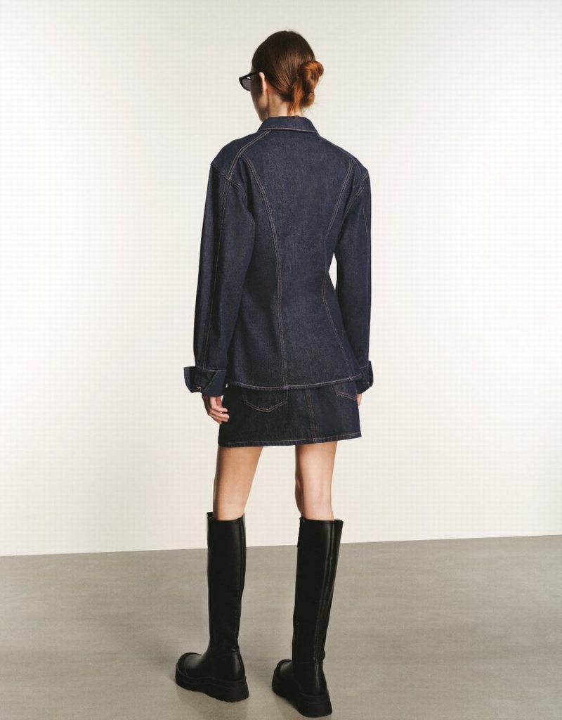 Camisas Urban Revivo Skater Denim Mujer Azules | LVQ7374RS