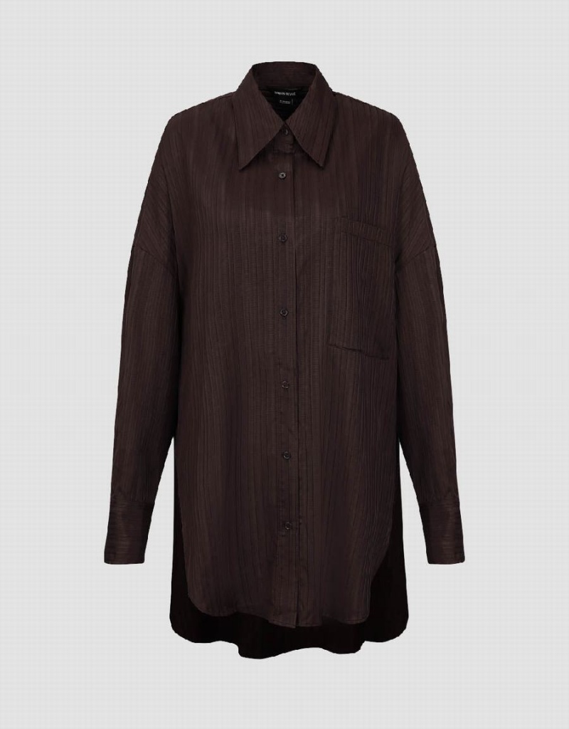 Camisas Urban Revivo Textured Button Up Oversized Mujer Marrom Oscuro | DHY8484JT