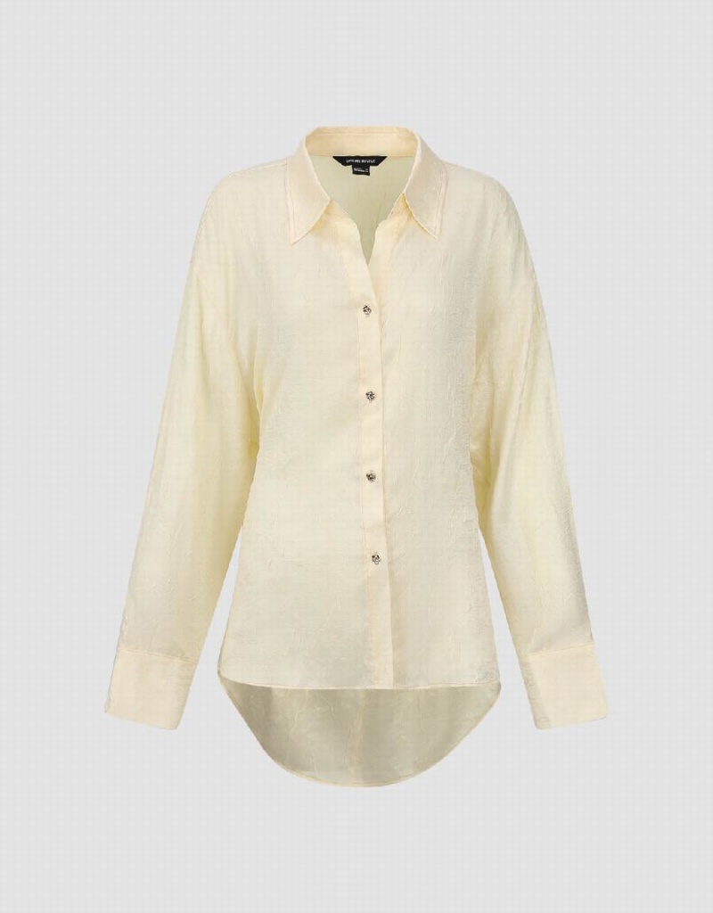 Camisas Urban Revivo Textured Button Up Directo Mujer Amarillos | LMK514YY