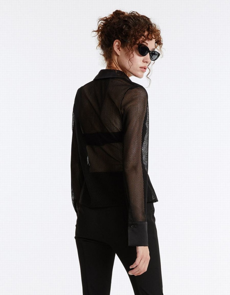 Camisas Urban Revivo Textured Button Up Mujer Negros | WJA1828VQ