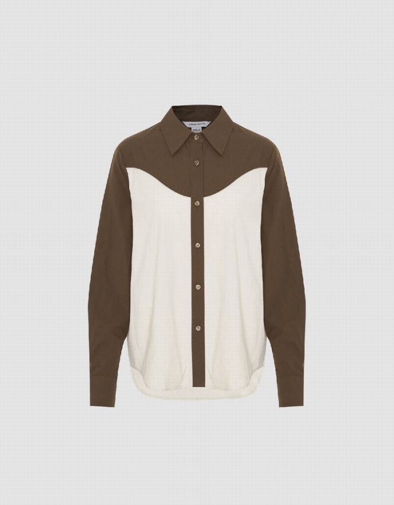 Camisas Urban Revivo Two-Toned Button Up Flaco Mujer Marrom | MEV279UT