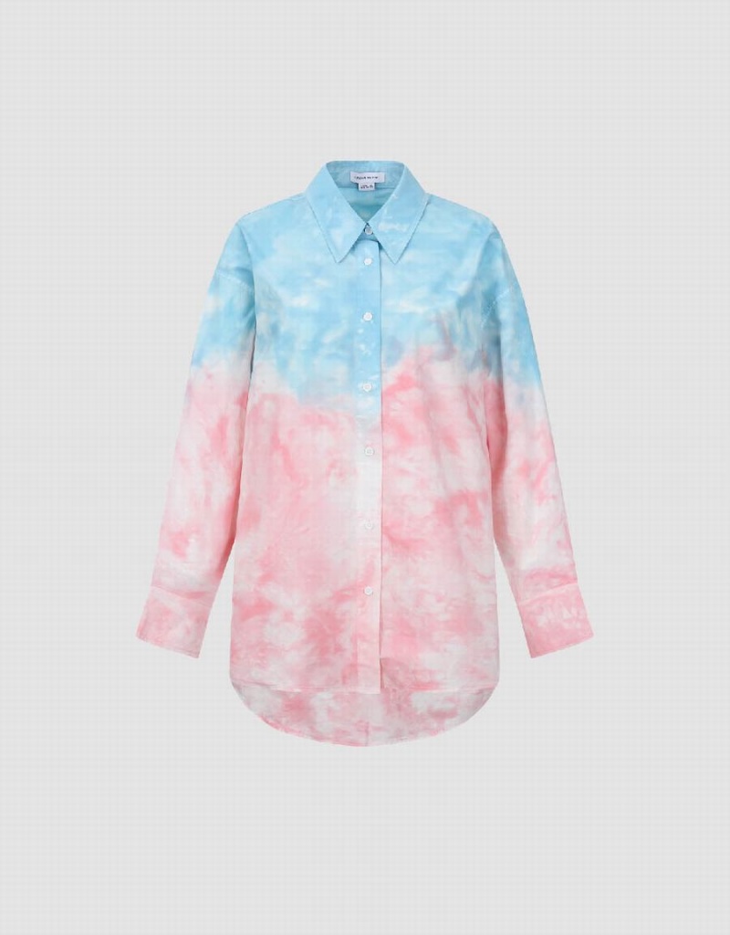 Camisas Urban Revivo Two Toned Printed Directo Mujer Rosas Azules | OSZ6164NA