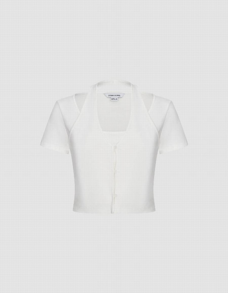 Camiseta Urban Revivo 2 In 1 Halter Neck Directo Mujer Blancos | DUE8740MJ