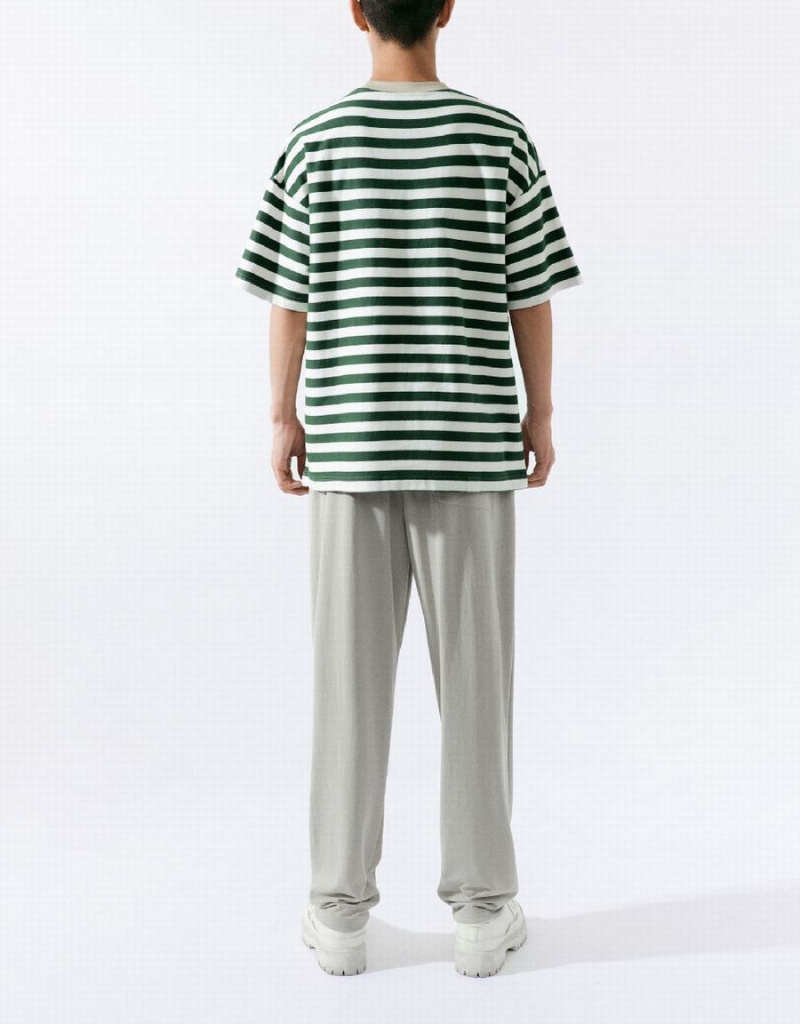 Camiseta Urban Revivo A Rayas Directo Hombre Verdes | LKM8178OZ