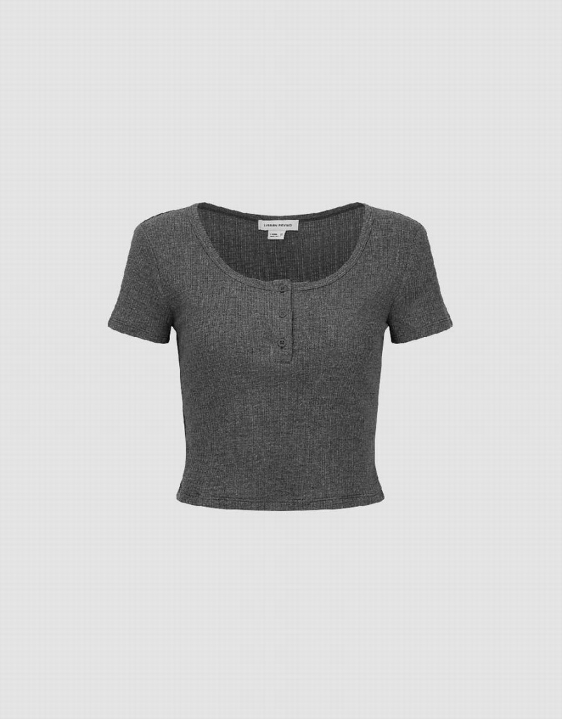 Camiseta Urban Revivo Basic Crew Neck Mujer Grises | XHT6519SW