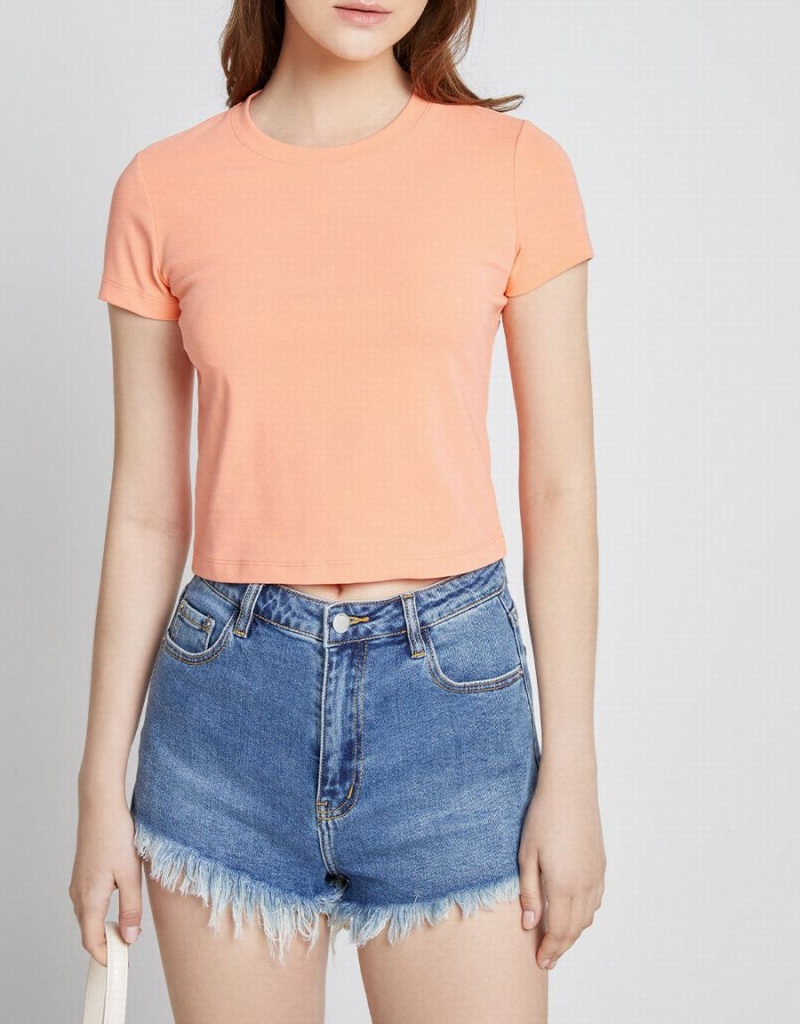 Camiseta Urban Revivo Basic Fitted Mujer Naranjas Claro | PUR4766ST