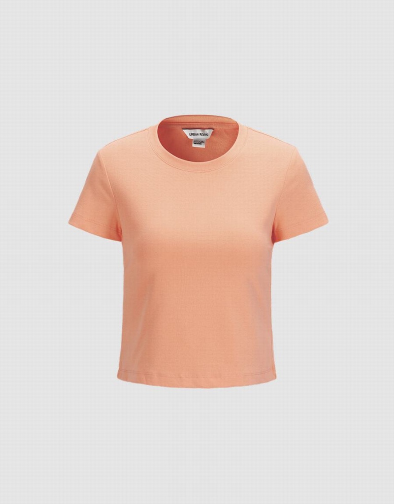 Camiseta Urban Revivo Basic Fitted Mujer Naranjas Claro | PUR4766ST