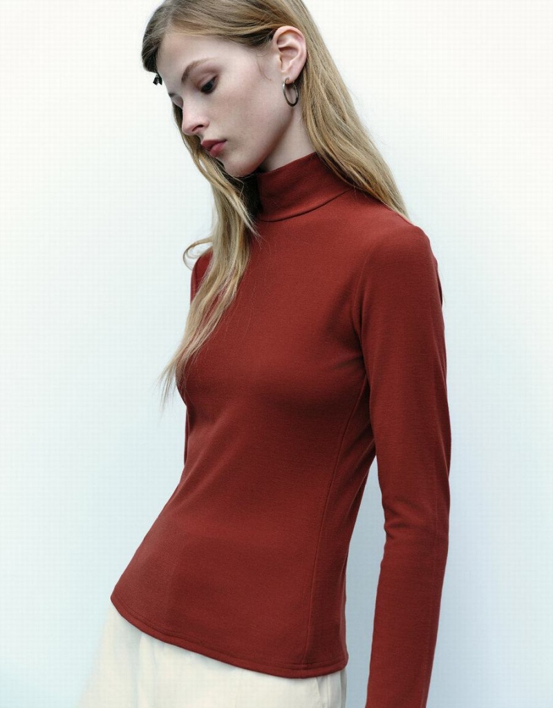 Camiseta Urban Revivo Basic Stand Collar Flaco De Punto Mujer Negros | MMF676CH