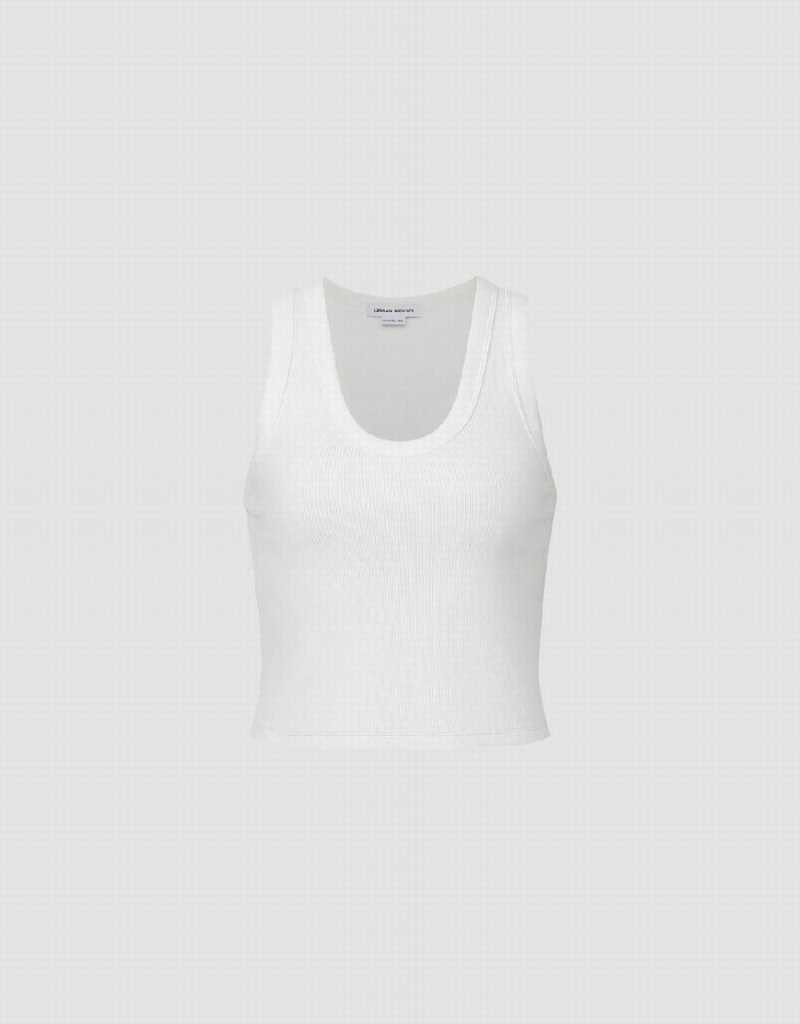 Camiseta Urban Revivo Basic U Neck Mujer Blancos | AEN818PB