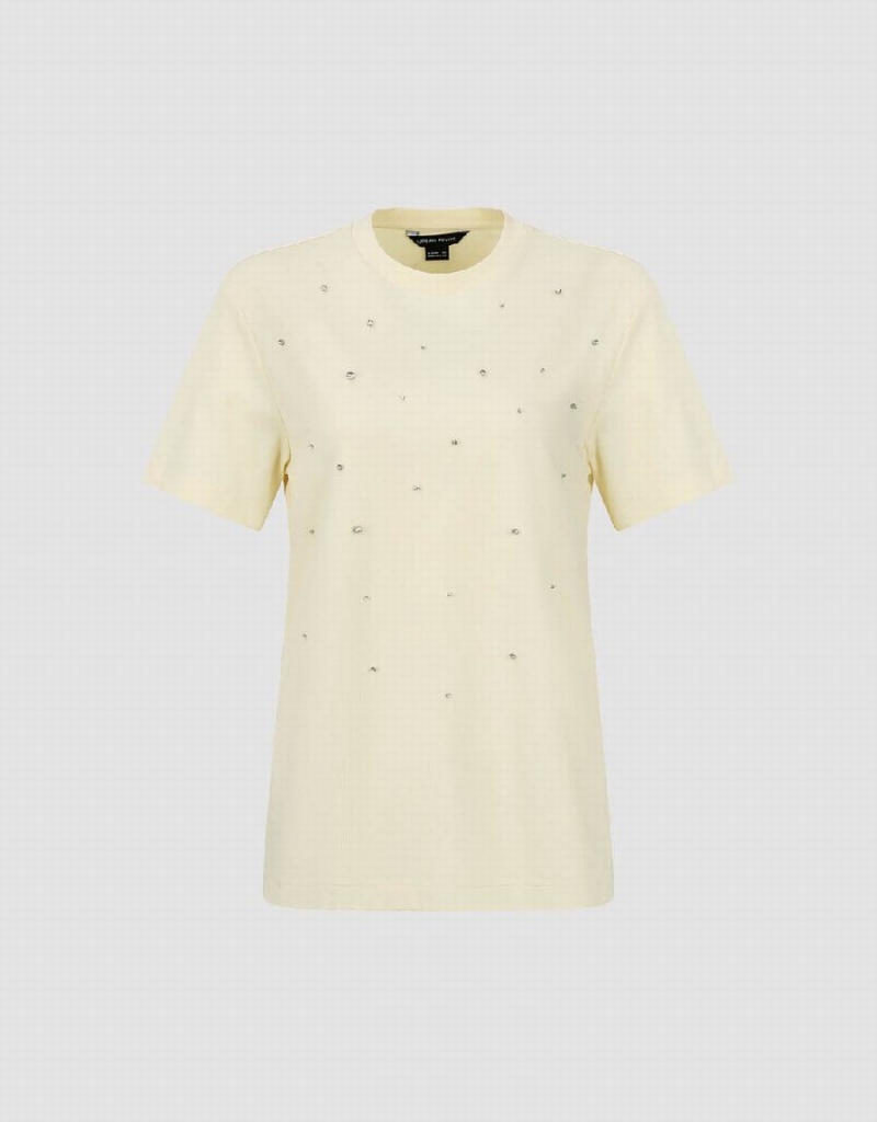Camiseta Urban Revivo Crew Neck A-Line Mujer Amarillos | MAG7621RX