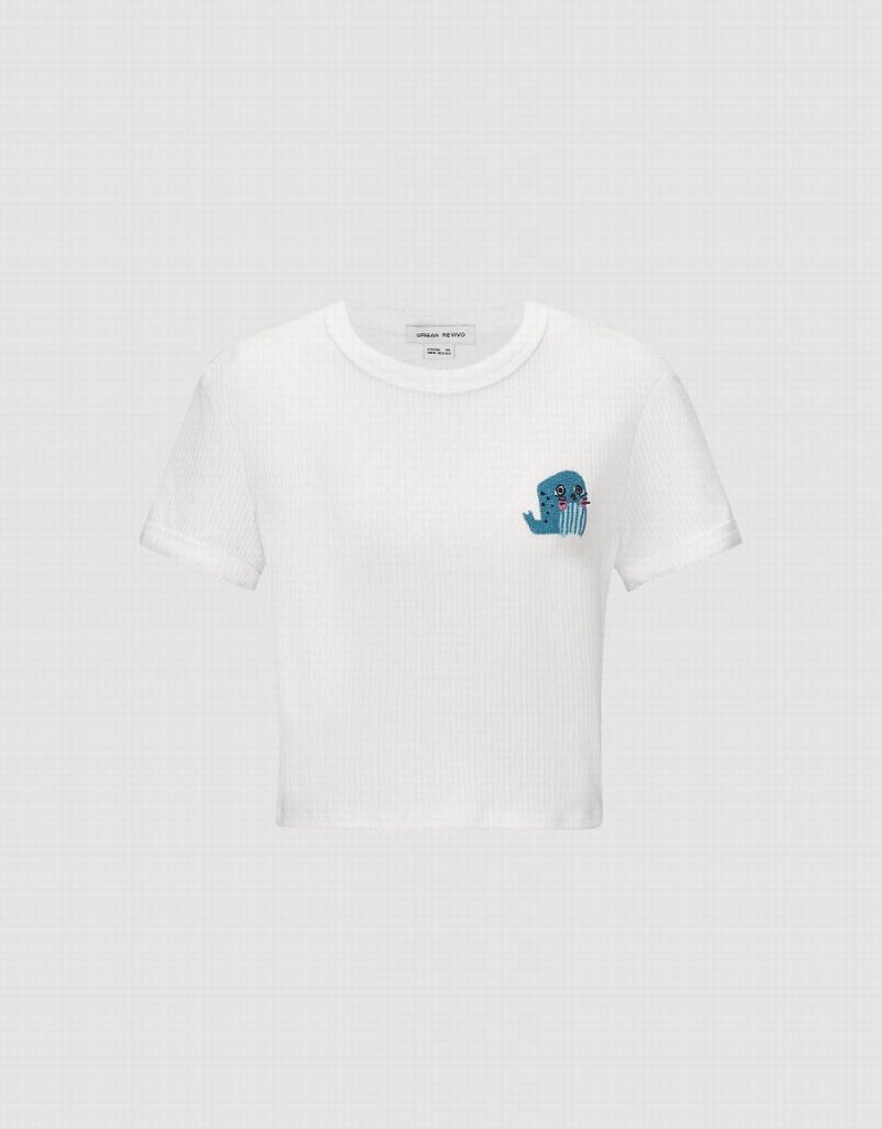 Camiseta Urban Revivo Crew Neck De Punto Mujer Blancos | MLY1856VH