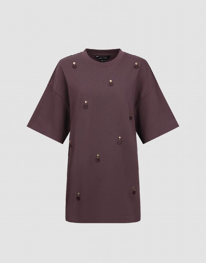 Camiseta Urban Revivo Crew Neck De Punto Mujer Morados | EKV7211AW