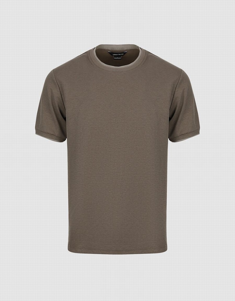 Camiseta Urban Revivo Crew Neck Directo Hombre Kaki | GSV1698SK
