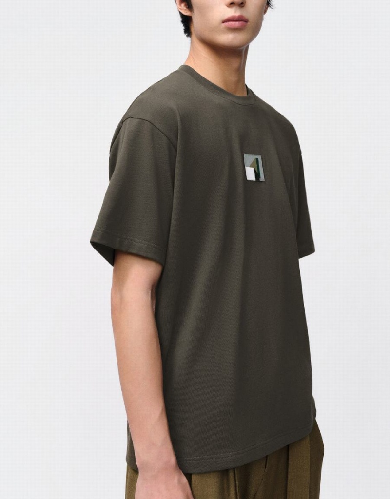 Camiseta Urban Revivo Crew Neck Directo Hombre Marrom Oscuro | FKH8064QH
