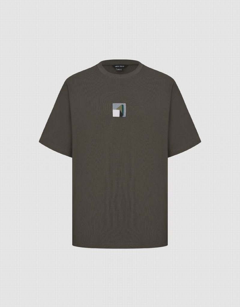 Camiseta Urban Revivo Crew Neck Directo Hombre Marrom Oscuro | FKH8064QH