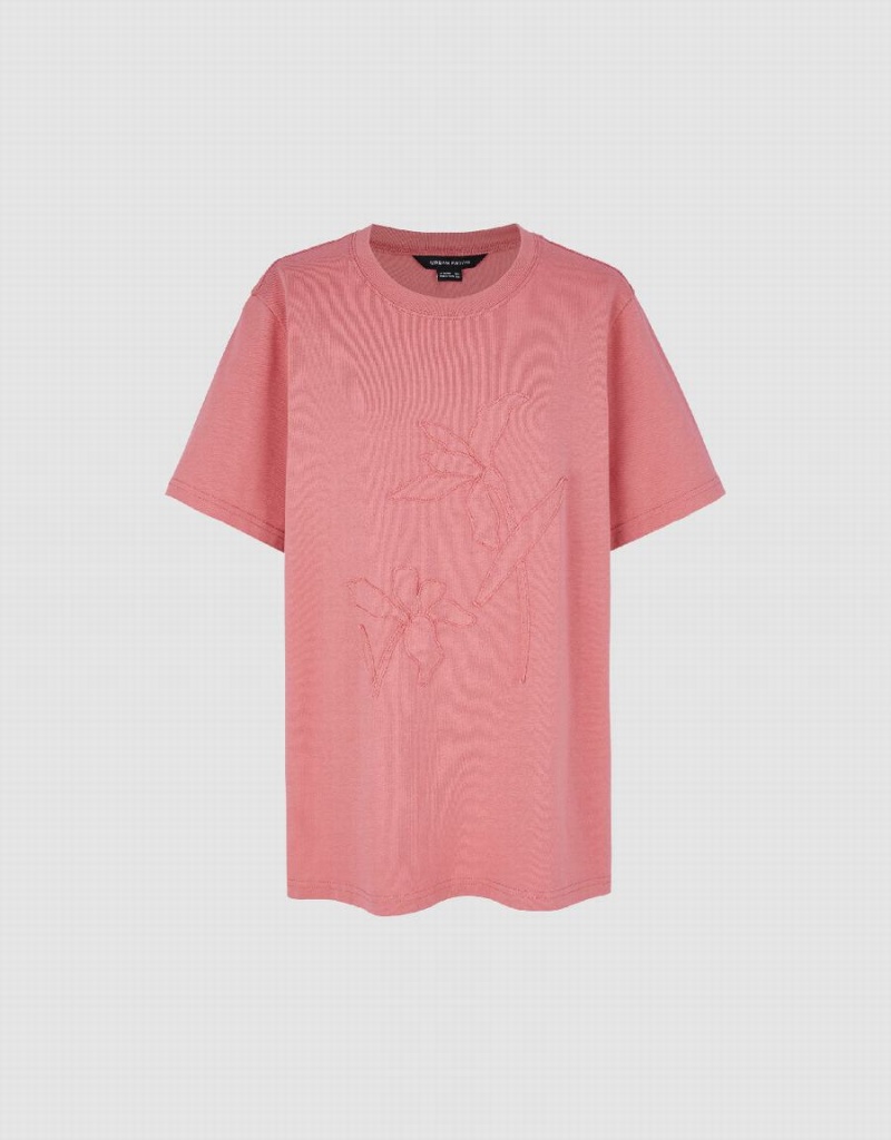Camiseta Urban Revivo Crew Neck Directo Mujer Rosas | EJZ5415BU