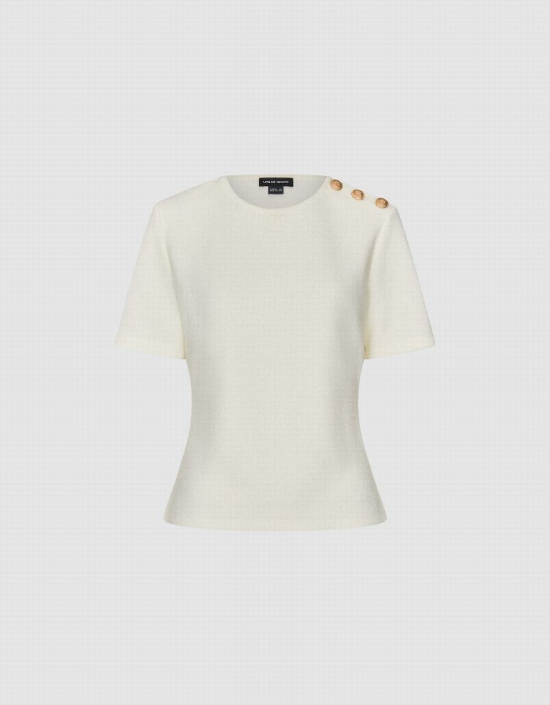 Camiseta Urban Revivo Crew Neck Directo Mujer Blancos | BOG5737YE