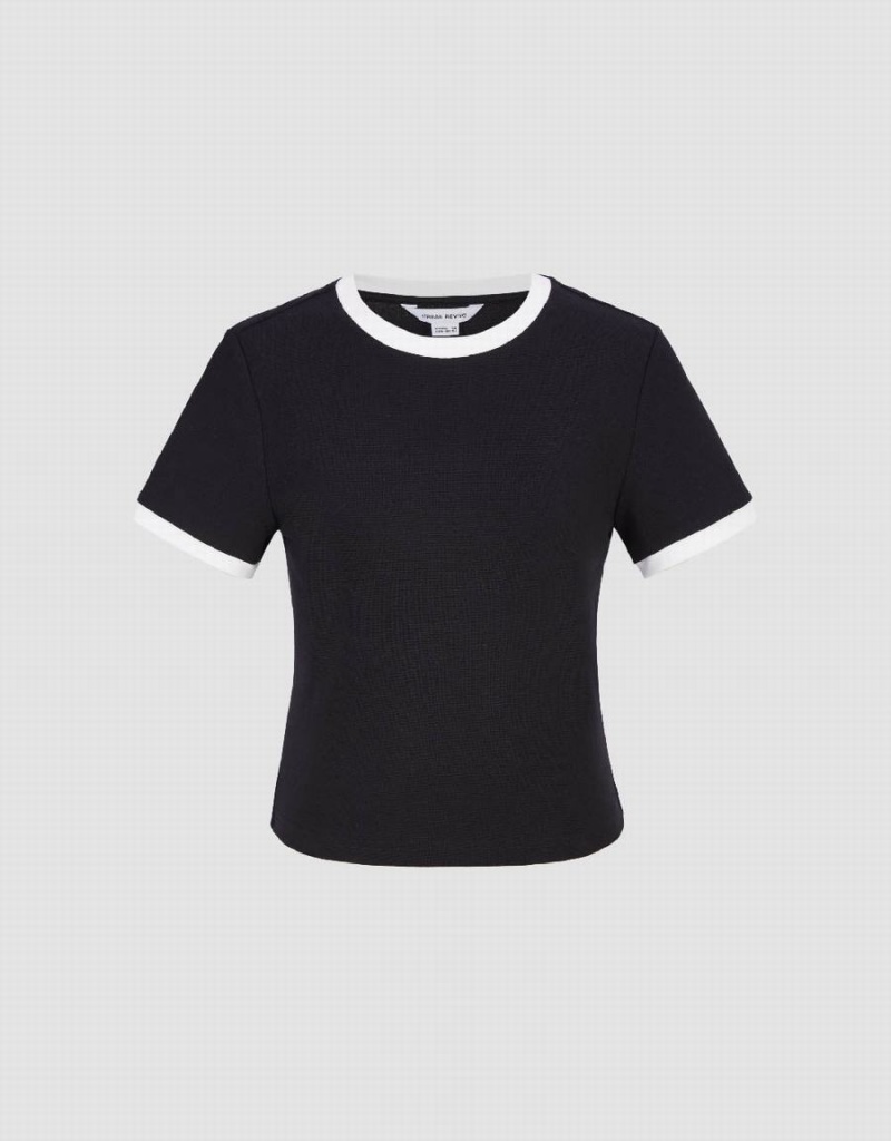 Camiseta Urban Revivo Crew Neck Flaco Mujer Negros | KFF2529UC
