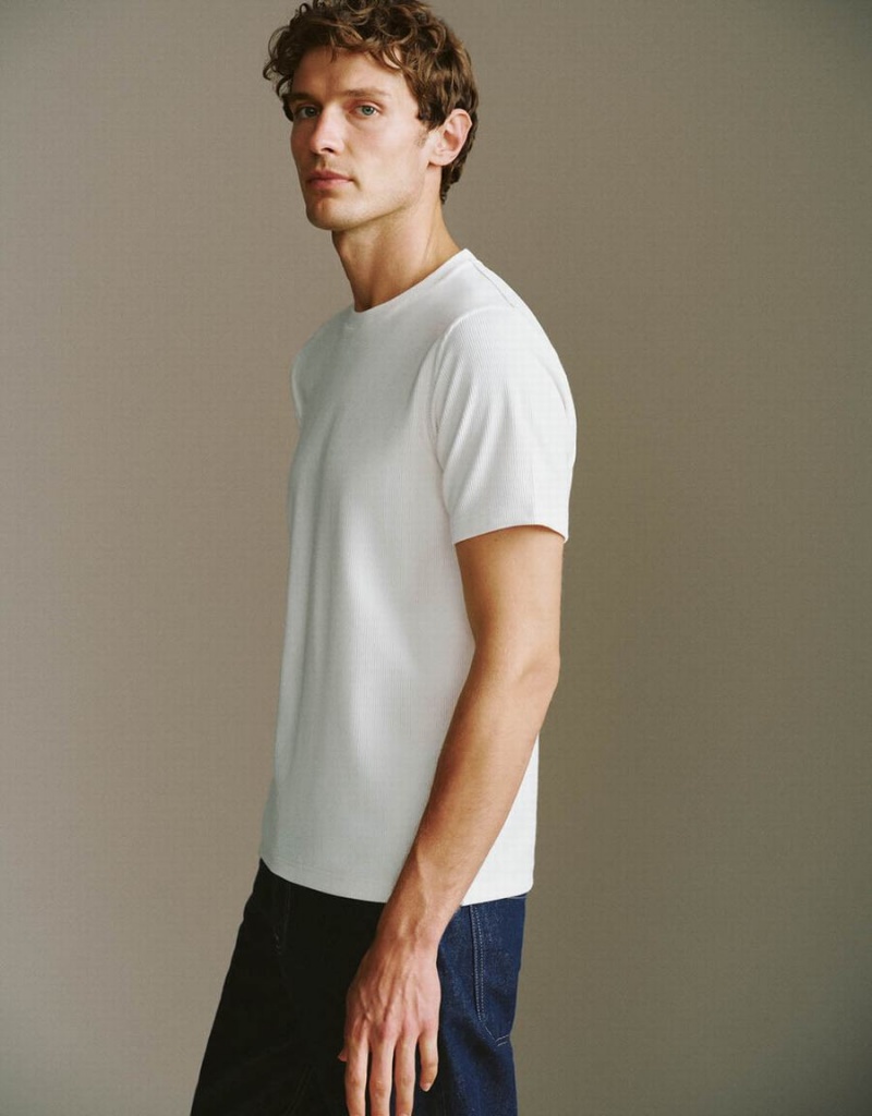 Camiseta Urban Revivo Crew Neck Knited Hombre Blancos | BRS7431HF
