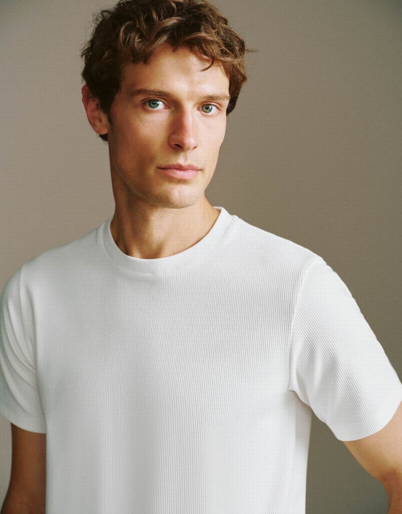 Camiseta Urban Revivo Crew Neck Knited Hombre Blancos | BRS7431HF