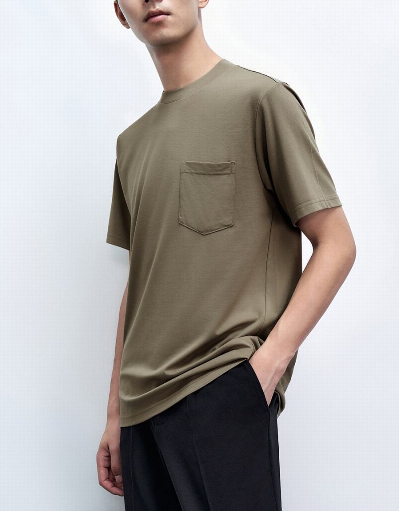 Camiseta Urban Revivo Crew Neck Loose Hombre Kaki | LNJ6865DY