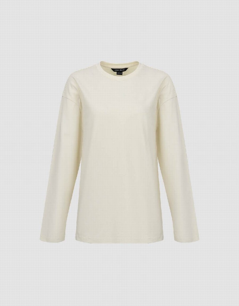 Camiseta Urban Revivo Crew Neck Loose Mujer Blancos | VZO3868LQ