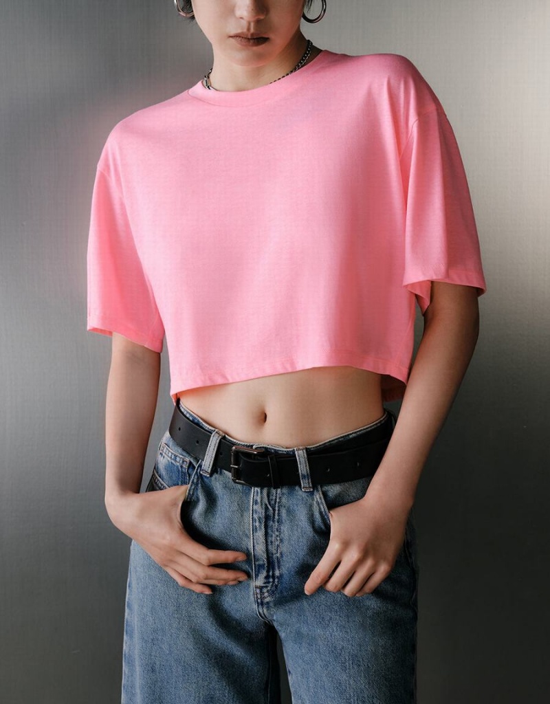 Camiseta Urban Revivo Crew Neck Loose Mujer Rosas Rojos | XUP127AW