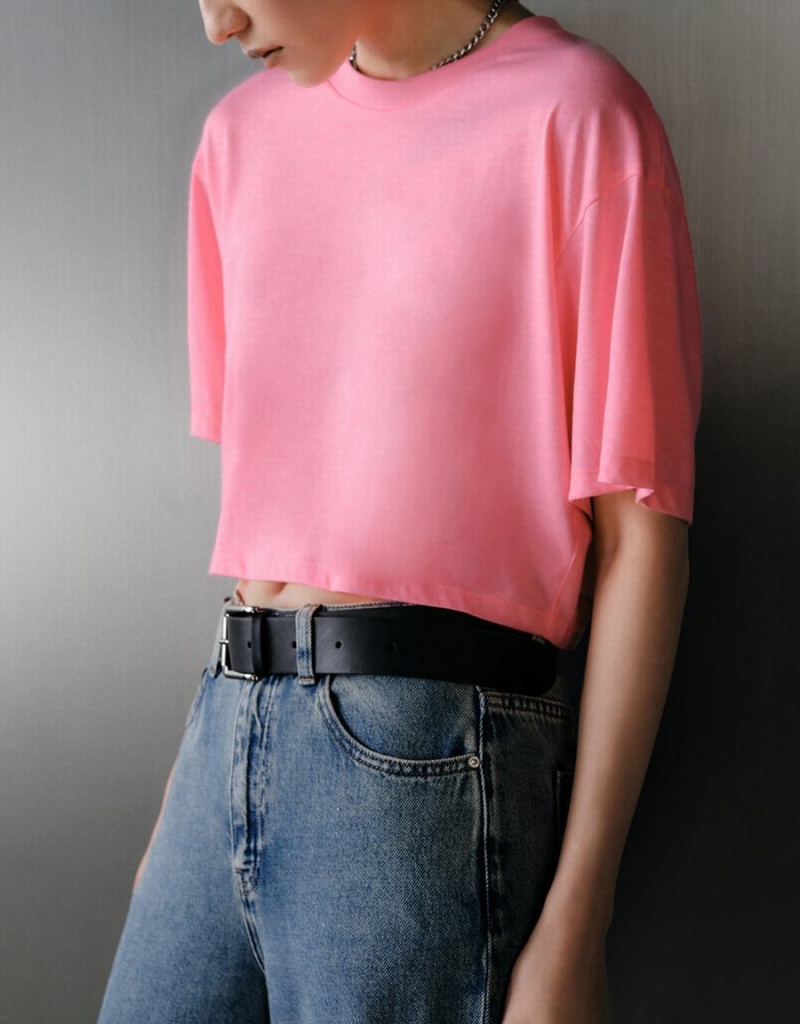 Camiseta Urban Revivo Crew Neck Loose Mujer Rosas Rojos | XUP127AW