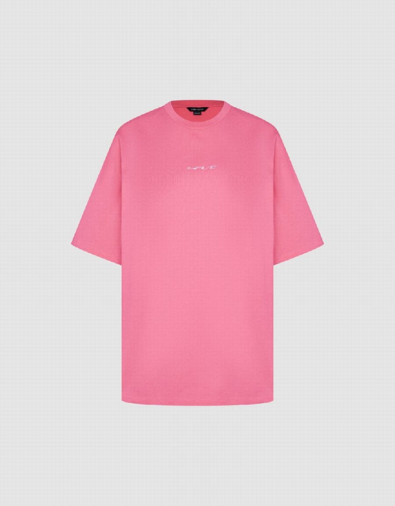 Camiseta Urban Revivo Crew Neck Loose Mujer Rosas Rojos | UJN278WT