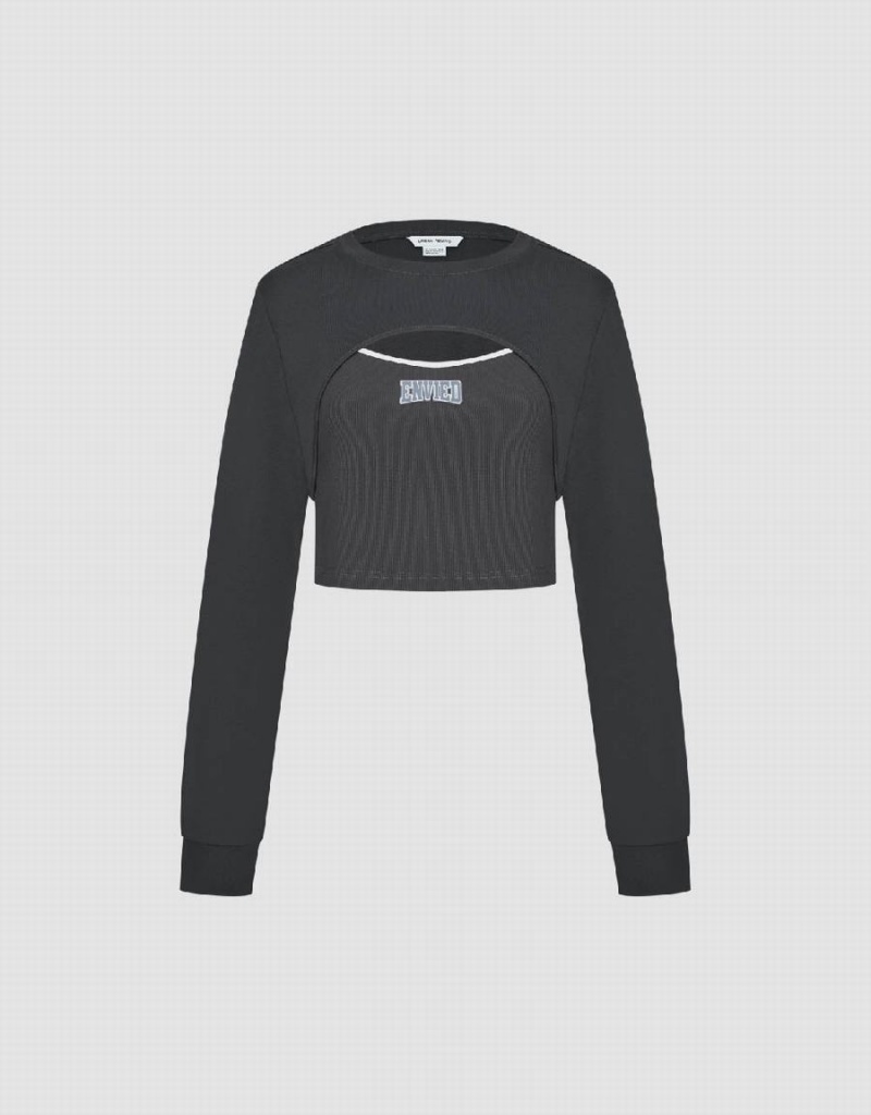 Camiseta Urban Revivo Cut-Out Crew Neck De Punto Mujer Grises Oscuro | BSG2148FX