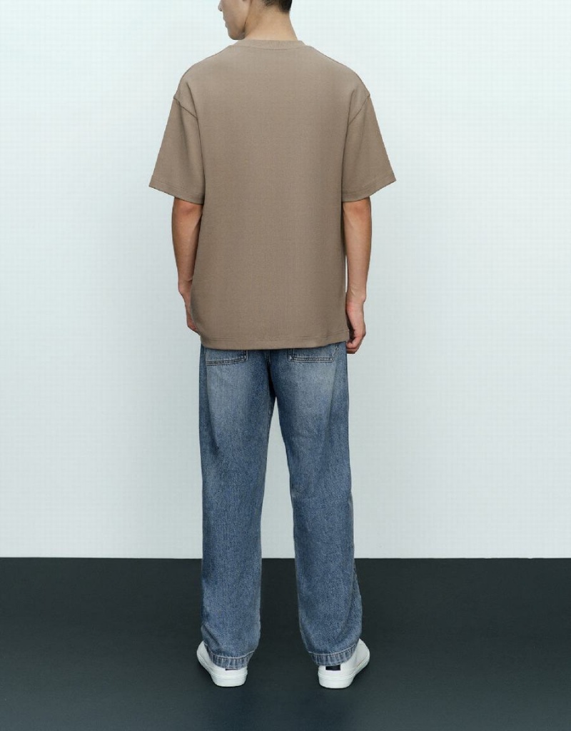 Camiseta Urban Revivo Directo De Punto Hombre Marrom Claro | CGF4932TO