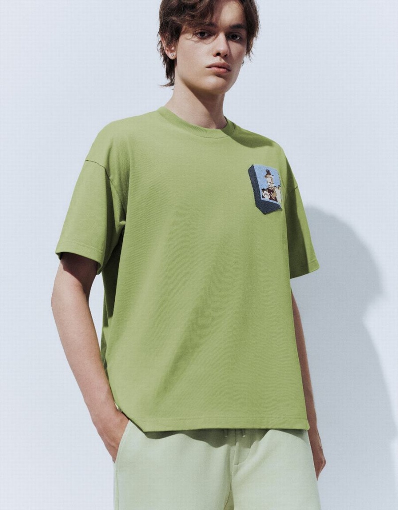 Camiseta Urban Revivo Drop Shoulder Sleeve Hombre Verdes | VOW3853BD
