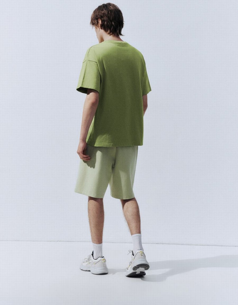 Camiseta Urban Revivo Drop Shoulder Sleeve Hombre Verdes | VOW3853BD