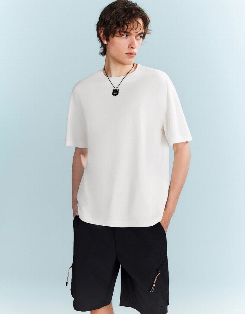 Camiseta Urban Revivo Drop Shoulder Sleeve Hombre Blancos | SFN7837ES