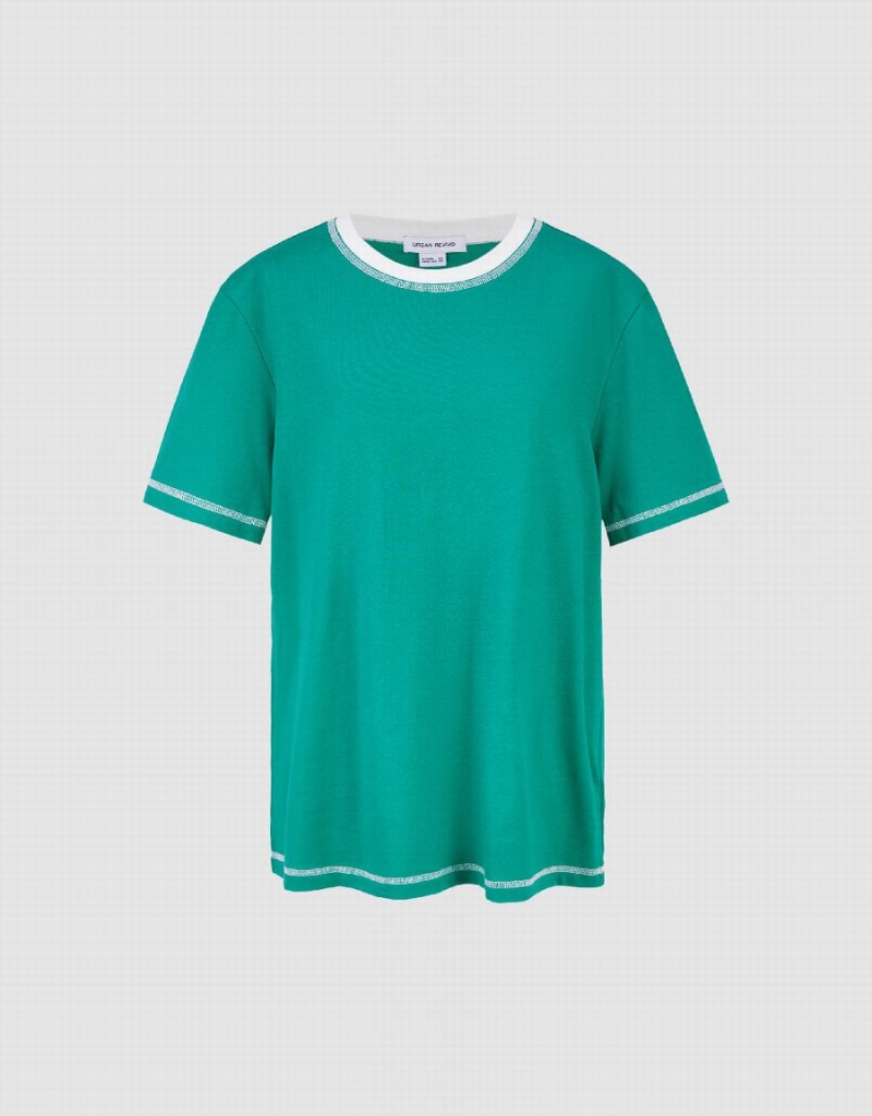 Camiseta Urban Revivo Drop Shoulder Sleeve Crew Neck Mujer Verdes | STY2538NS
