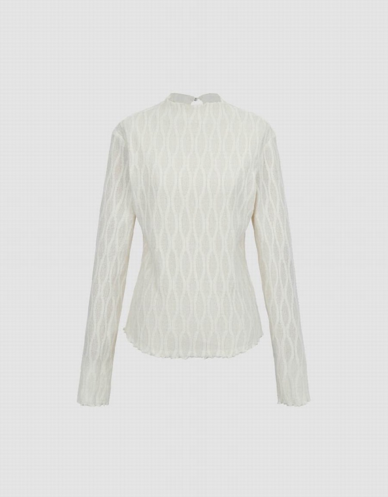Camiseta Urban Revivo Embossed Flaco De Punto Mujer Blancos | ZTB1830MY