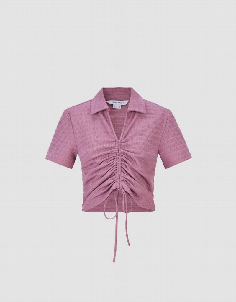 Camiseta Urban Revivo Encaje Up Front V-Neck Flaco Mujer Morados | XZI6367KH