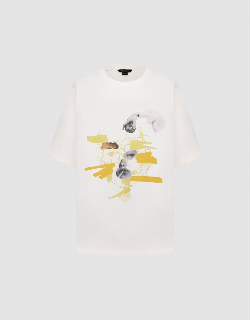 Camiseta Urban Revivo Estampados Crew Neck Directo Mujer Blancos | BNY5461OM