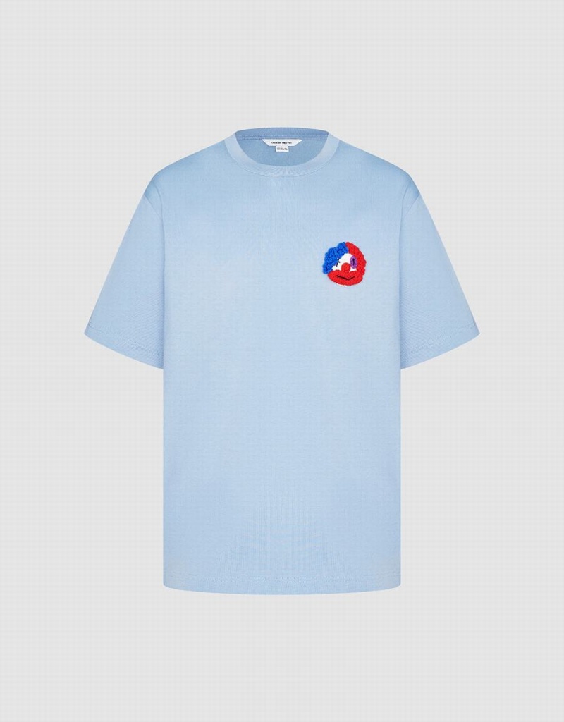 Camiseta Urban Revivo Joker Embossed Crew Neck Hombre Azules | JXC6052PJ