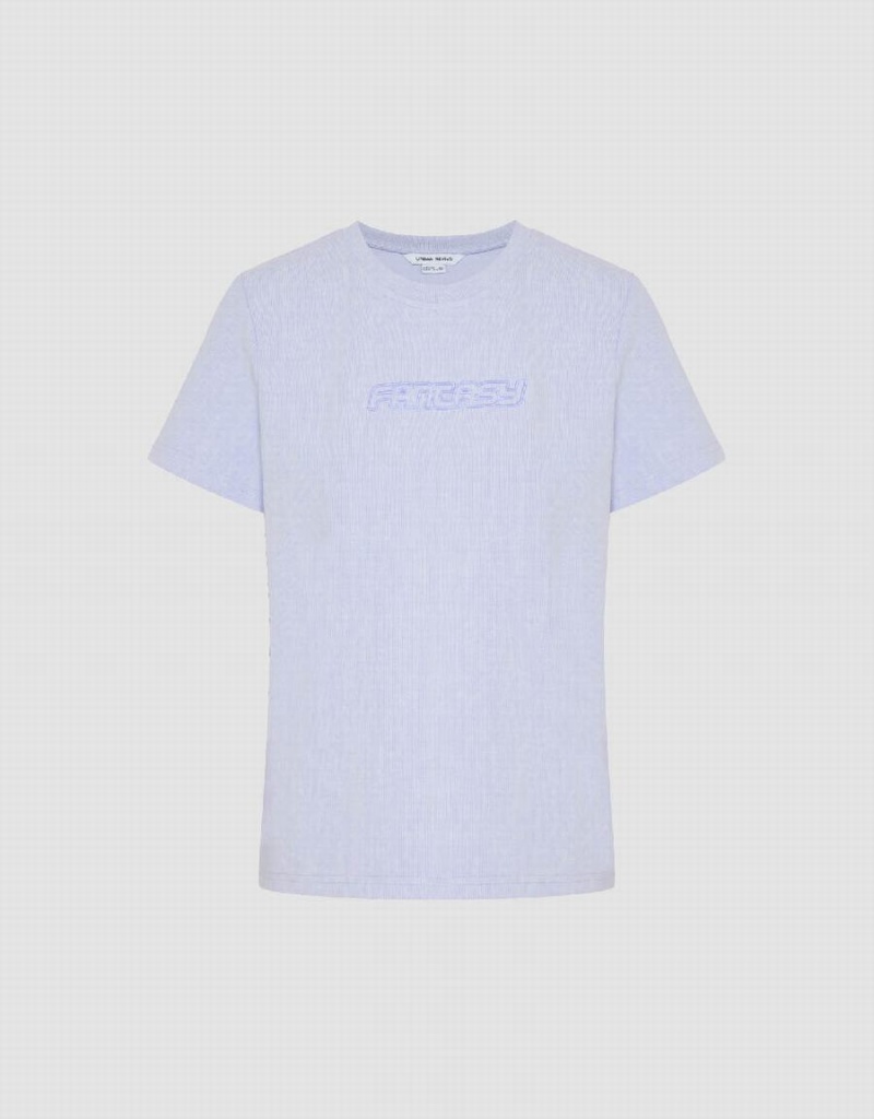 Camiseta Urban Revivo Letter Printed Crew Neck Flaco Mujer Morados | NVF9126TM